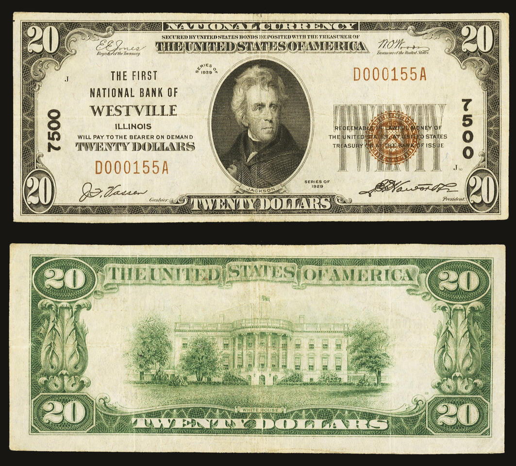 1929 [Type 1] $20 Small Note Serial #: D000155A