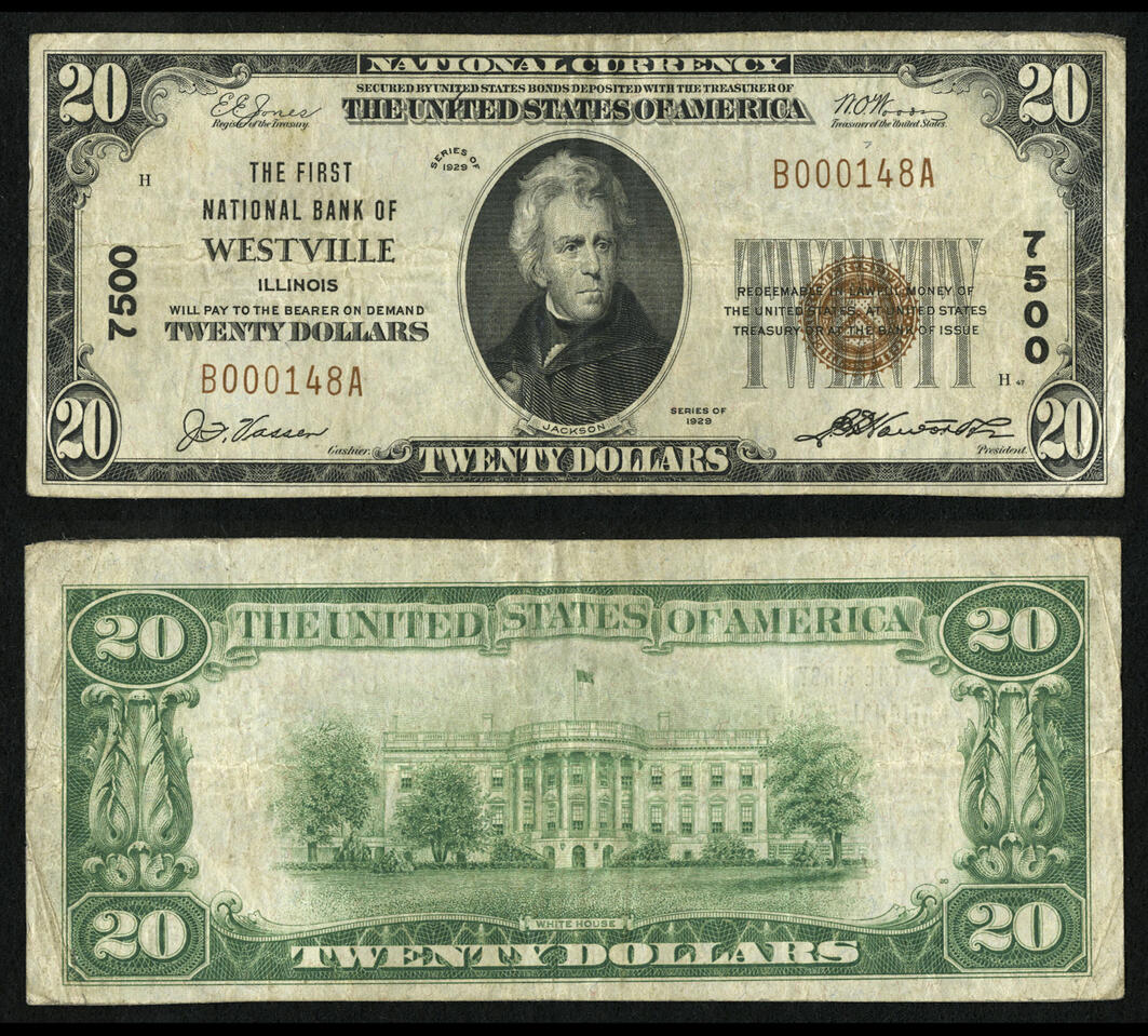 1929 [Type 1] $20 Small Note Serial #: B000148A