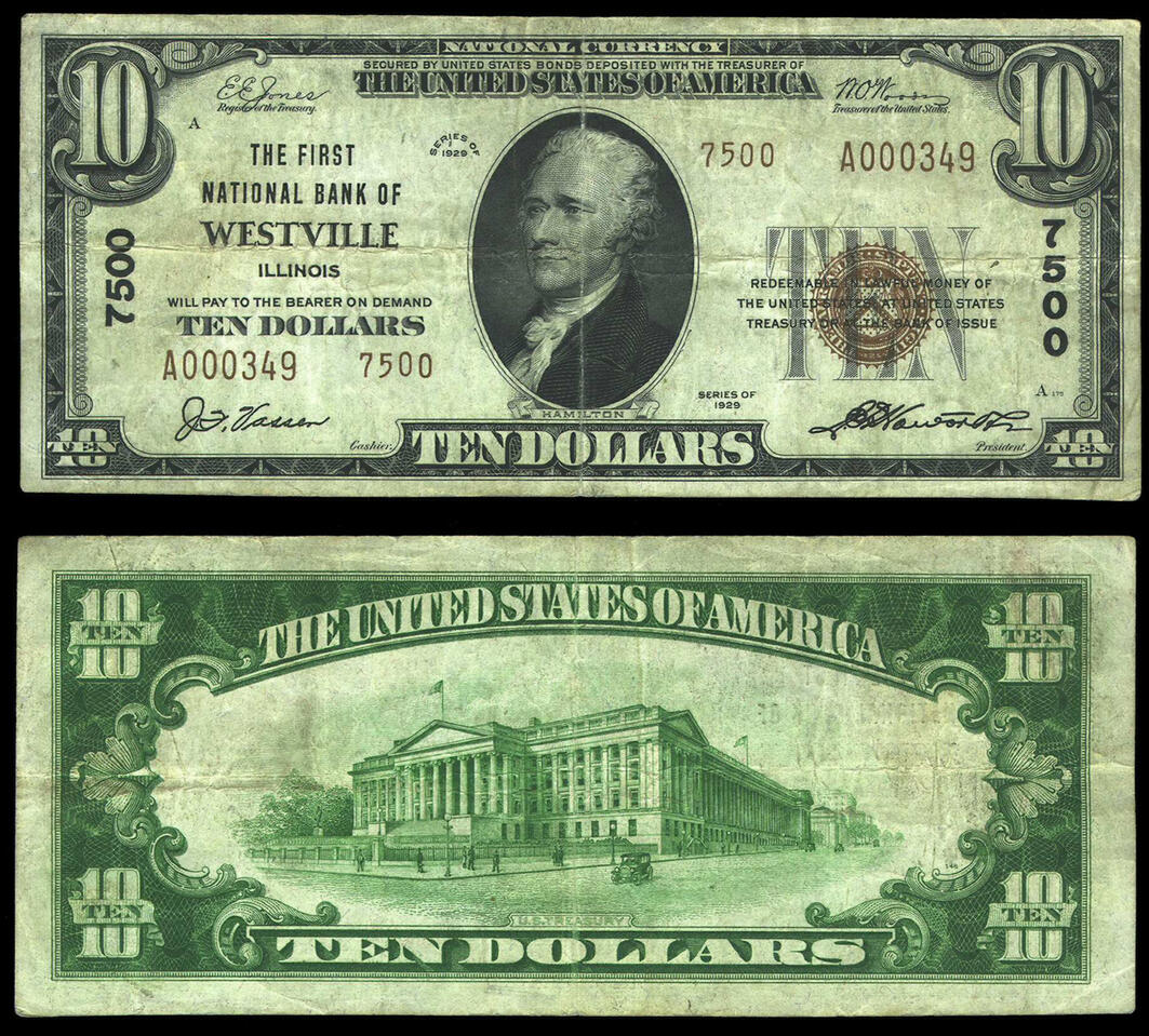 1929 [Type 2] $10 Small Note Serial #: A000349