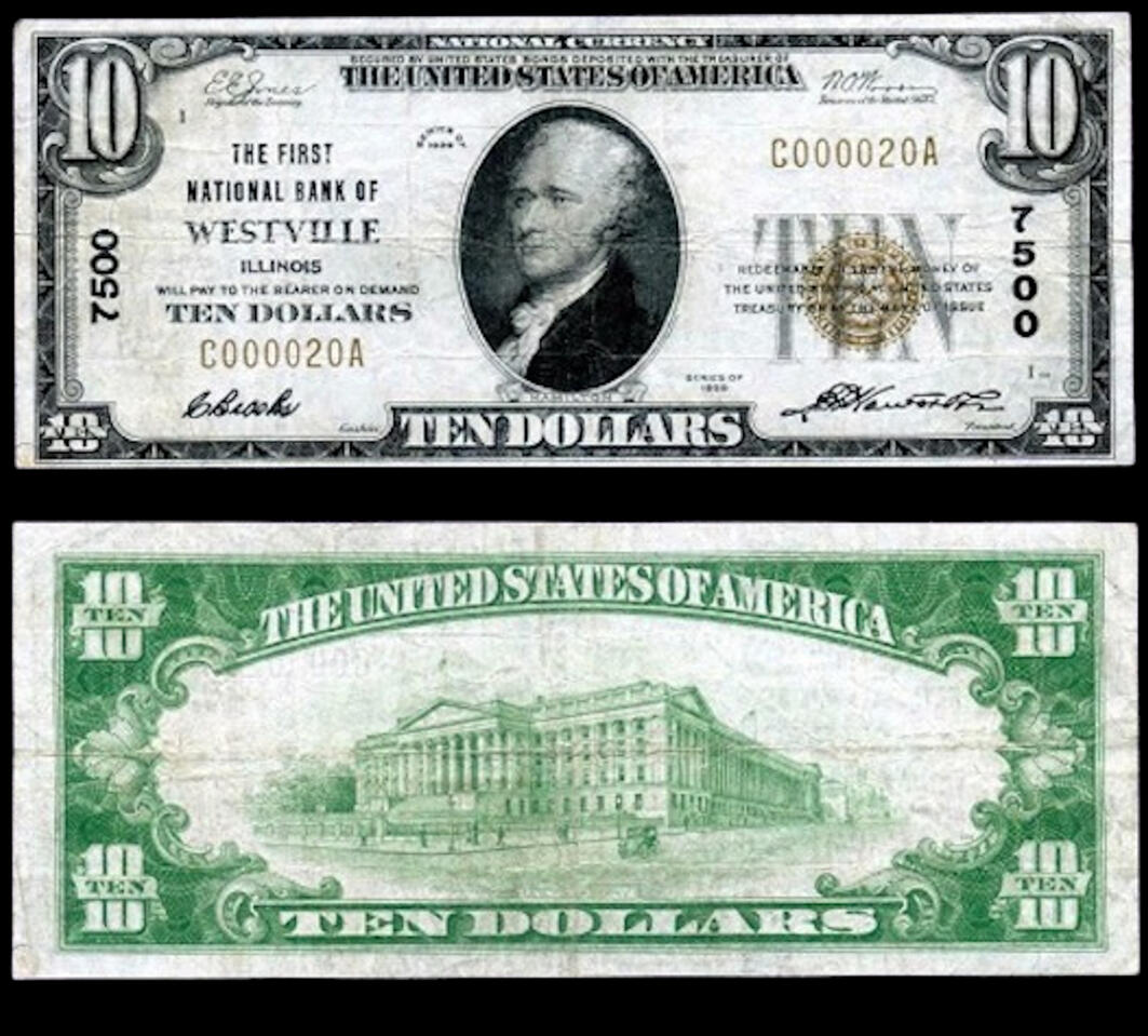 1929 [Type 1] $10 Small Note Serial #: C000020A