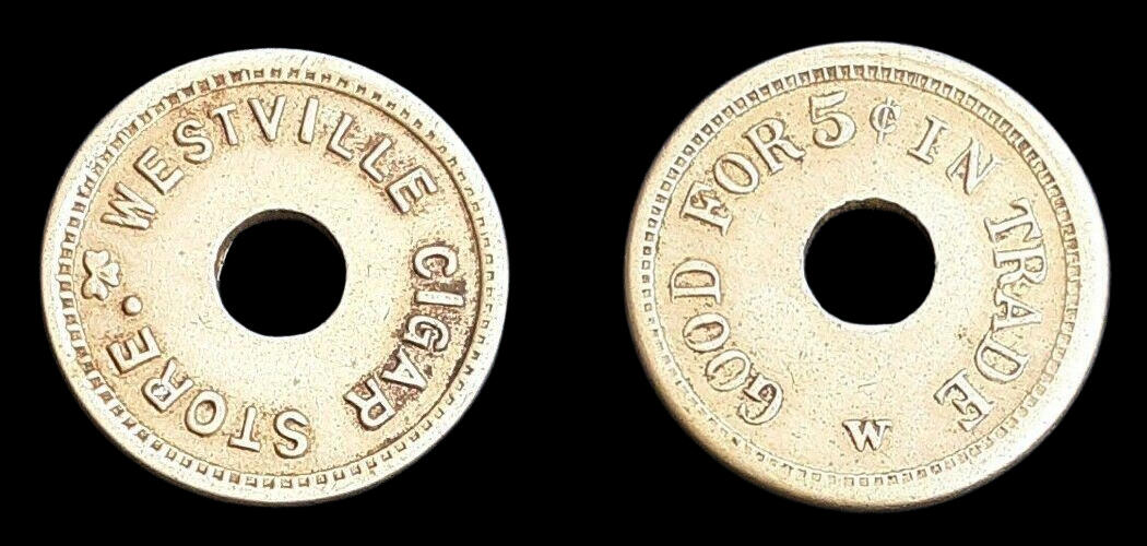 Westville Cigar Store - 5¢ Token [V2] Brass | Cutout | Shamrock Version Vacketta #: Wvl-45 [v.2]