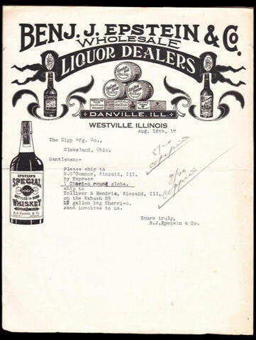 1917 Epstein Liquor Dealers Westville Letterhead